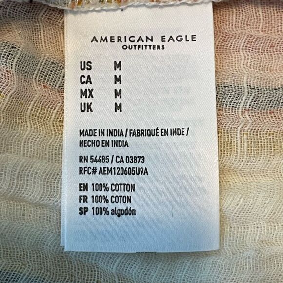 American Eagle Button Down Shirt Pastel Stripe Gauzy Knit Flutter Short Sleeve C - Picture 8 of 9